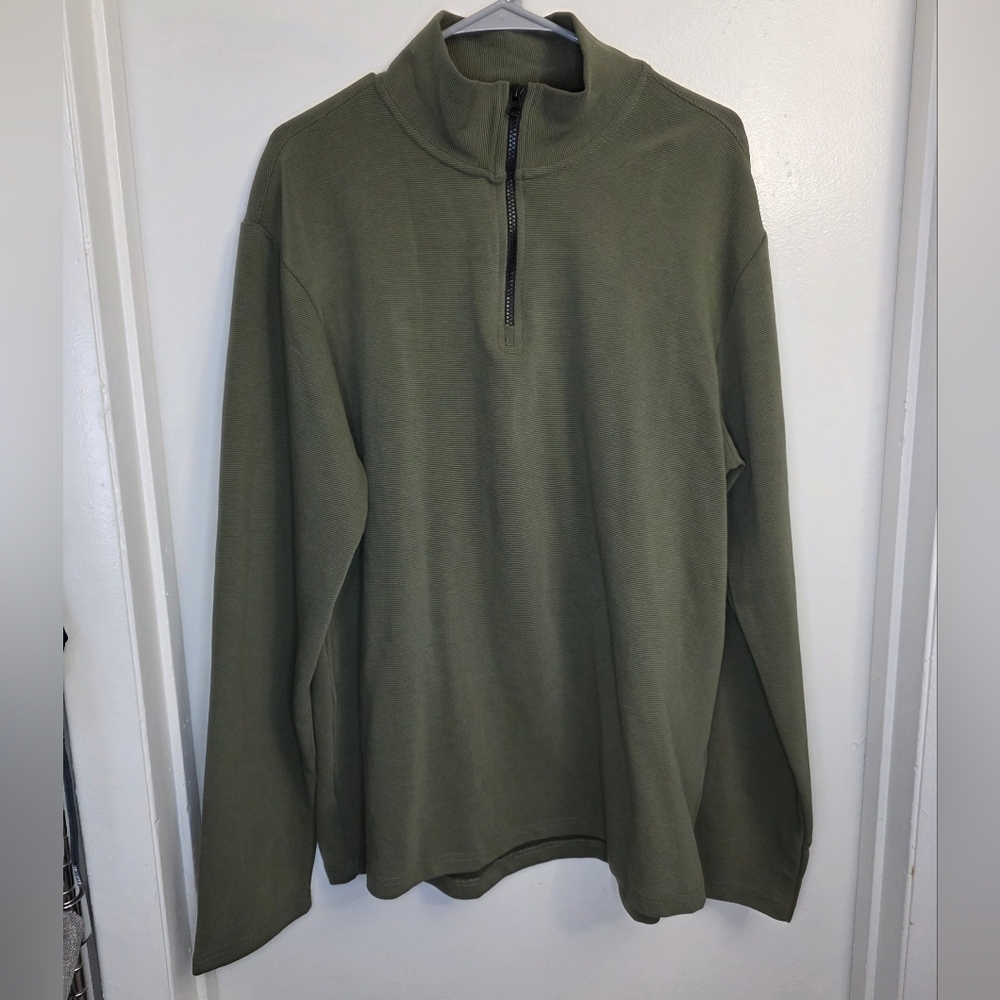 Livergy Pull Over Turtleneck Sweater Tight Knit 1/4 Zip Olive Green Mens XL